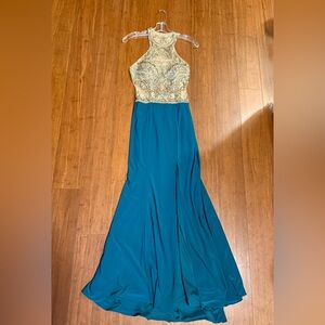 Clarisse Teal and Gold Prom/Wedding Guest Dress